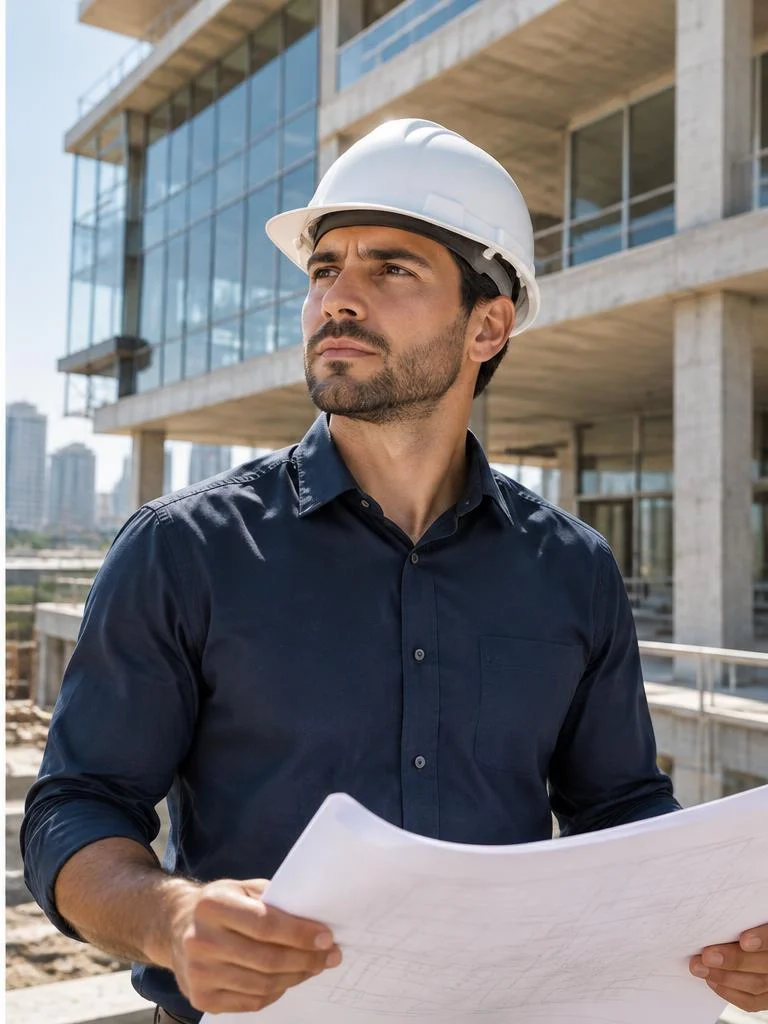 Engenheiro acompanhando uma obra moderna