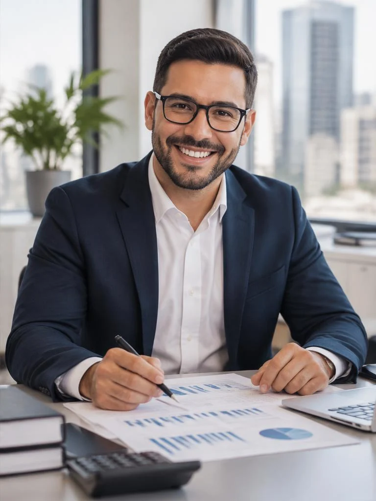 Contador atendendo em um escritório moderno