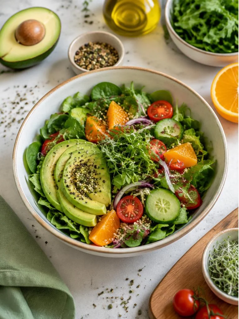 Alimentos frescos e naturais em uma mesa